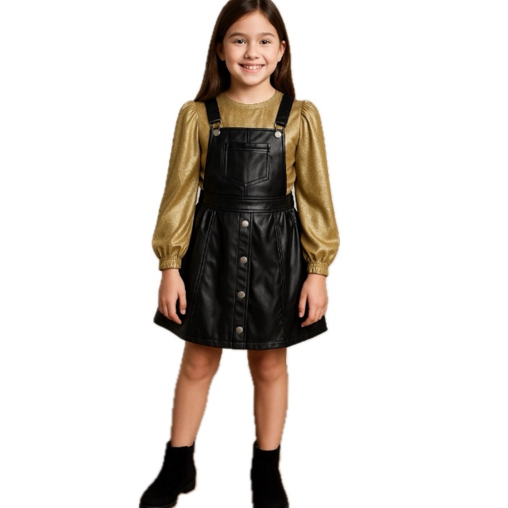 Wonder Nation, Black Faux Leather Pinafore Dress, Size 10/12